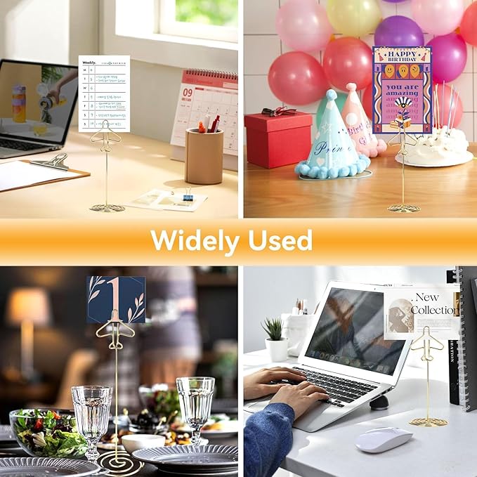 10Pcs Table Number Holders, Message Clip Gold Place Card Holder Desktop Metal Business Card Photo Golden Airplane Holder with Base Table Card Holder Stands Centerpieces for Wedding