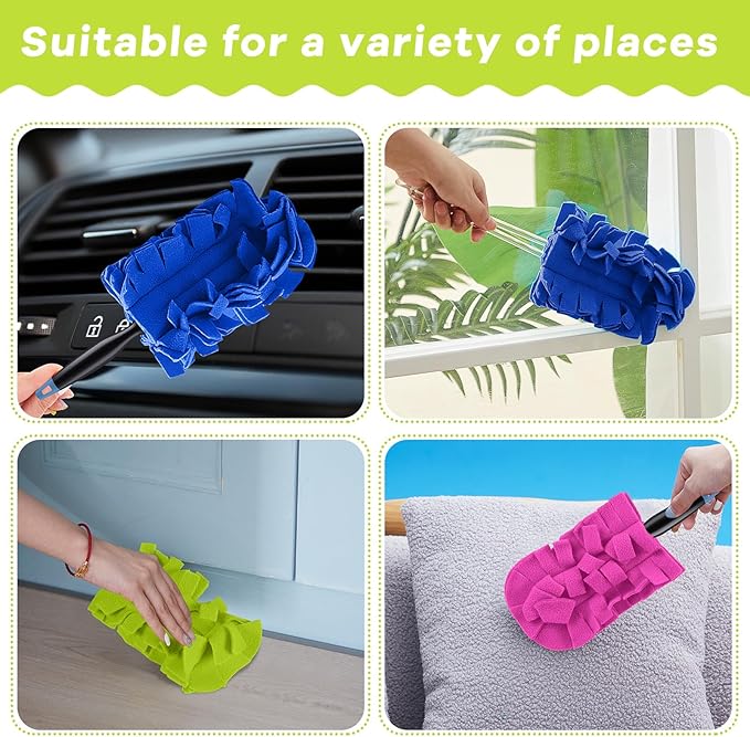Zubebe 3 Pcs Duster Refill Reusable Fleece Duster Refills Feather Flat Dusters Multi Surface Washable Cleaning Pads Tools for Home, Blinds, Car, Pet, Furniture, Fans (Rose Red,Green,Blue)