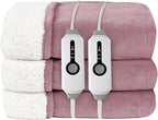Electric Heated Blanket Queen Size 84"x90" - Coral Fleece & Sherpa Fabric Dual-Sided, 4 Heat Settings & 10 Hours Auto Off, Soft Warming Throw for Home, Office, or Bed, Machine Washable, Berry Shade