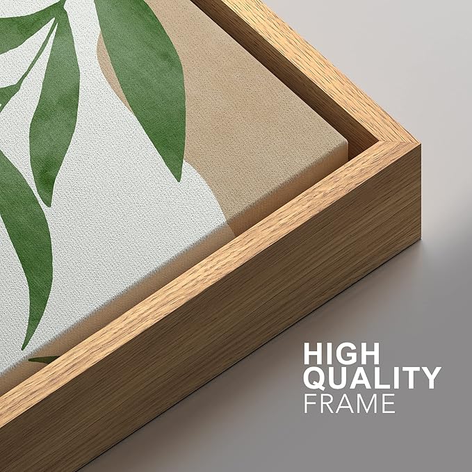 SIGNFORD Framed Canvas Print Wall Art Set Geometric Mid-Century Plant Collage Abstract Shapes Illustration Modern Art Decorative Nordic Nature for Living Room, Bedroom, Office - 24"x36"x2 Natural