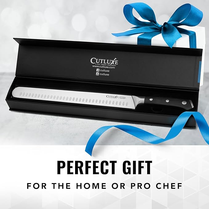 Cutluxe Brisket Knife – 12" Carving & Slicing Knife for Meat & BBQ – Razor Sharp German Steel, Sheath Included, Ergonomic Full Tang Handle Design – Artisan Series