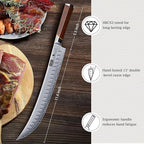 HOSHANHO Brisket Slicing Knife 12 Inch, Japanese High Carbon Steel Butcher Breaking Knife with Ergonomic Handle, Razor Sharp Curved Carving Knives for Meat, BBQ