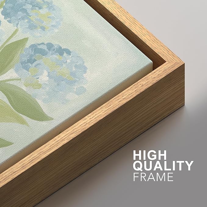 SIGNFORD Framed Canvas Print Wall Art Set Soft Hydrangea Pair Light Blue Florals with Green Leaves Illustration Modern Art Decorative Nature for Living Room, Bedroom, Office - 24"x36"x2 Natural