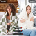 Sage Green Heated Throw Blanket Electric, 50X60 Heating Blanket with 10 Heat Levels & 8 Hours Auto Off for Lap, Checkered Plaid Soft Sherpa Blankets Warmer Gifts for Couch Grandma Women Adults, ETL