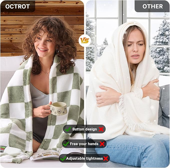 Sage Green Heated Throw Blanket Electric, 50X60 Heating Blanket with 10 Heat Levels & 8 Hours Auto Off for Lap, Checkered Plaid Soft Sherpa Blankets Warmer Gifts for Couch Grandma Women Adults, ETL