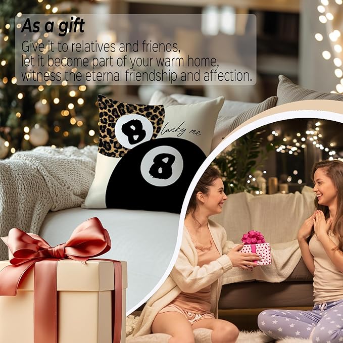 Leopard Star Lucky 8 Ball Throw Pillow Covers 18x18, Cheetah Print Room Decor, Trendy Funky Y2K Leopard Print Decorative Pillow Covers for Girls Room Dorm Apartment Home