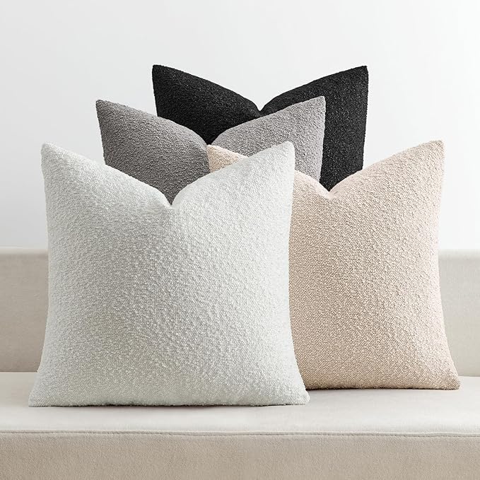MIULEE Pack of 4 Decorative Textured Boucle Throw Pillow Covers 20x20 Inch Black White Accent Solid Pillow Cases Soft Couch Cushion Covers Modern Farmhouse Boho Chair Sofa Bed Livingroom Home Decor