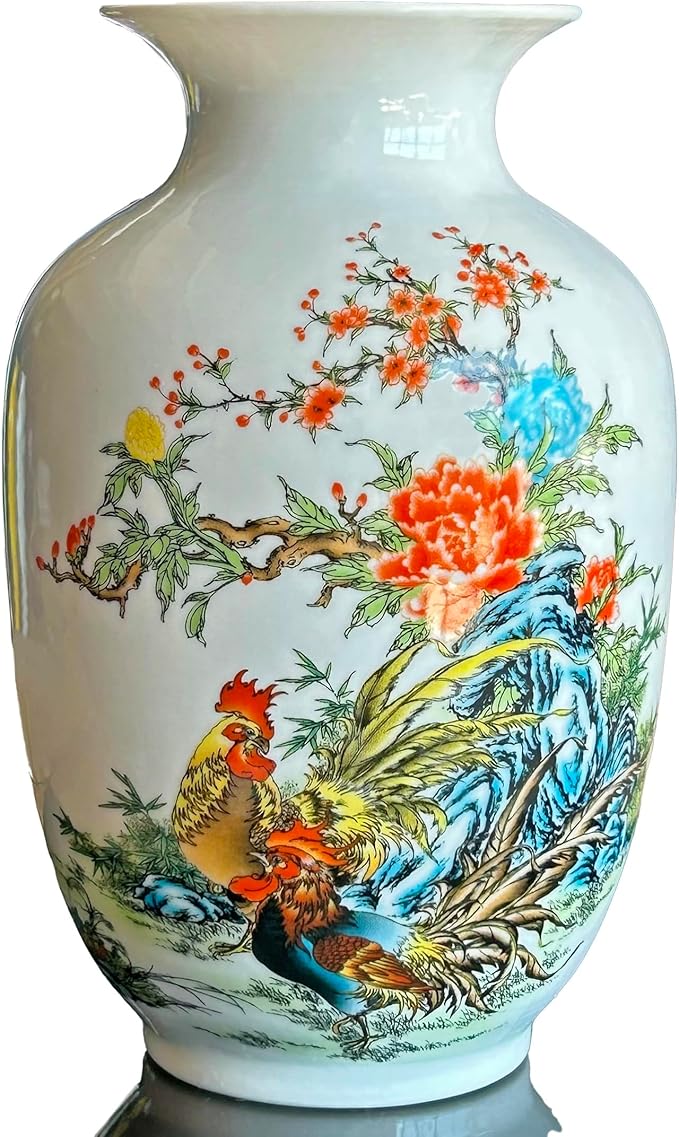 MTME Porcelain Figurines, Jingdezhen Decorative Flower vase, Melon Sr. Home Decor, Wedding Gifts, Aesthetic Sculpture Home décor (Rooster)
