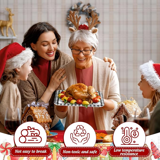 3Pcs Christmas Serving Trays Black and White Plaid Xmas Tree Platter Rustic Serving Dishes for Holiday Party Sharing Snacks Fruit Dessert Candy