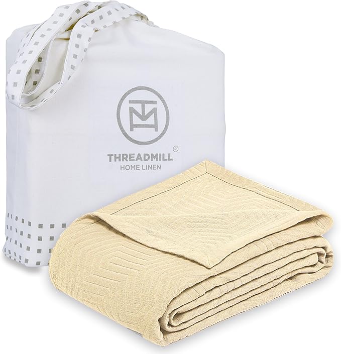 Threadmill Luxury Cotton Blankets for King Size Bed | All-Season Cozy 100% Cotton King Size Blanket | Aster Jacquard Soft & Lightweight Coverlet fits California King Size Bed, 104x92 | Vanilla Cream