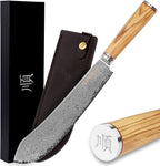 YOUSUNLONG Breaking Knife Bull Nose Pro Butcher Knife 10 Inch Japanese Damascus Steel Italian Olive Wood Handle with Leather Sheath