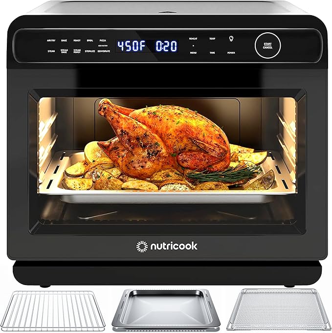 Steami 24L Steam Air Fryer Oven – 11-in-1 Convection Countertop Multi-Cooker with Real Steam Tech, Air Fry, Bake, Roast, Dehydrate, Sterilize, Stainless Steel Interior – 1600W