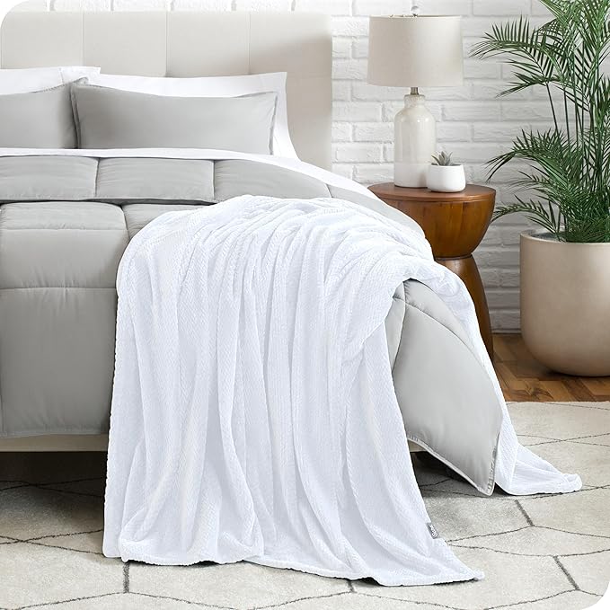 Bare Home Textured Fleece Blanket - Throw/Travel - Ultra-Soft Lightweight for Bed, Sofa, and Couch - Luxury Microplush - Cozy Warm Blanket (Throw/Travel, Chevron White)
