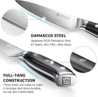 PAUDIN Utility Knife, Damascus Kitchen Knife, 67-Layer Forged Blade, Ultra Sharp Edge, Full Tang G10 Handle with Triple Rivets, 5'' Paring Knife for Cutting Fruit and Vegetables