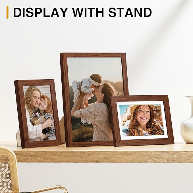 Vittanly 15 Pack Picture Frames Collage Wall Decor, Multi Sizes Including 3pcs 8x10, 6pcs 5x7 and 6pcs 4x6 Photo Frames, Gallery Frame Set for Wall or Tabletop Display, Walnut Brown