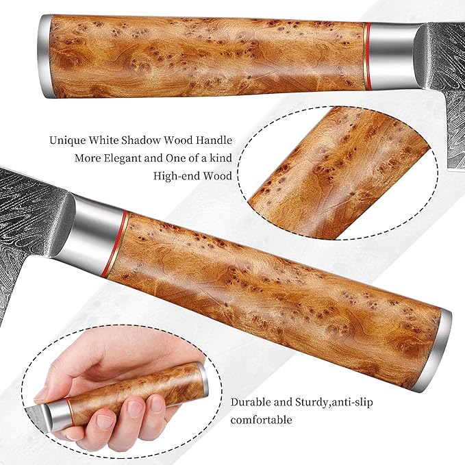 Kitory Damascus Nakiri Knife, 7" Ultra Sharp Kitchen knife - High Carbon 73-Layer 10Cr15CoMoV Stainless Steel - with White Shadow Wood Handle, for Kitchen and Restaurant, 2025 Gift