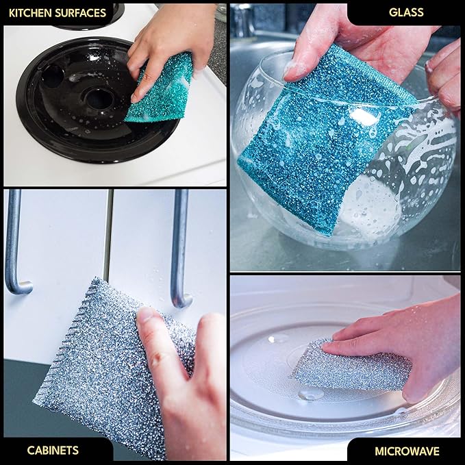 Dish Sponges for Kitchen (6 Pcs Pack) - Non Scratch Scrubbers for Cleaning Dishes - Reusable Dish Sponge Scrub Pads for Dishwashing & Washing - Household Scrubber Supplies & Tool for Pots, Pans, Sink