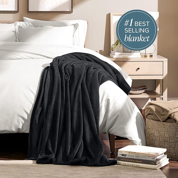 Bare Home Fleece Blanket - Throw Extra Long - Ultra-Soft Lightweight for Bed, Sofa, and Couch - Luxury Microplush - Cozy Warm Blanket (Throw XL, Black)
