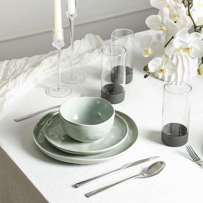Stone Lain Mirella 16-Piece Dinnerware Set Stoneware, Borosilicate Glass, Light Green