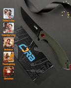 CJRB Tactical Knife, Small Folding Pocket Knife with AR-RPM9 Steel Blade and G10 Handle for Men Outdoor, Survival, Hunting, Camping Gobi(J1906B) Green