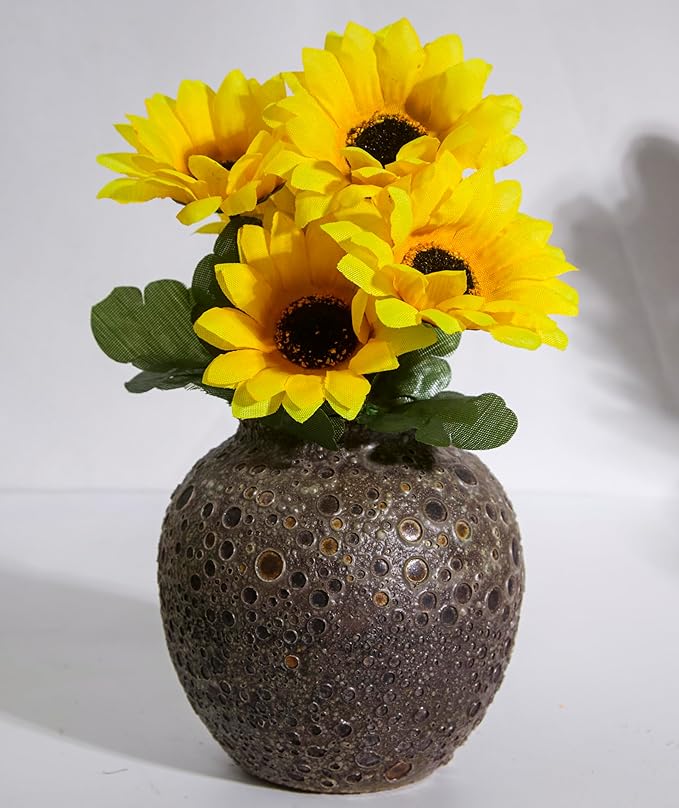 Rustic Pottery Ceramic Vase - Vintage Farmhouse Style Decor, White Grid Ceramic Vases for Home Decor, Modern Farmhouse Decor (Black and brown)