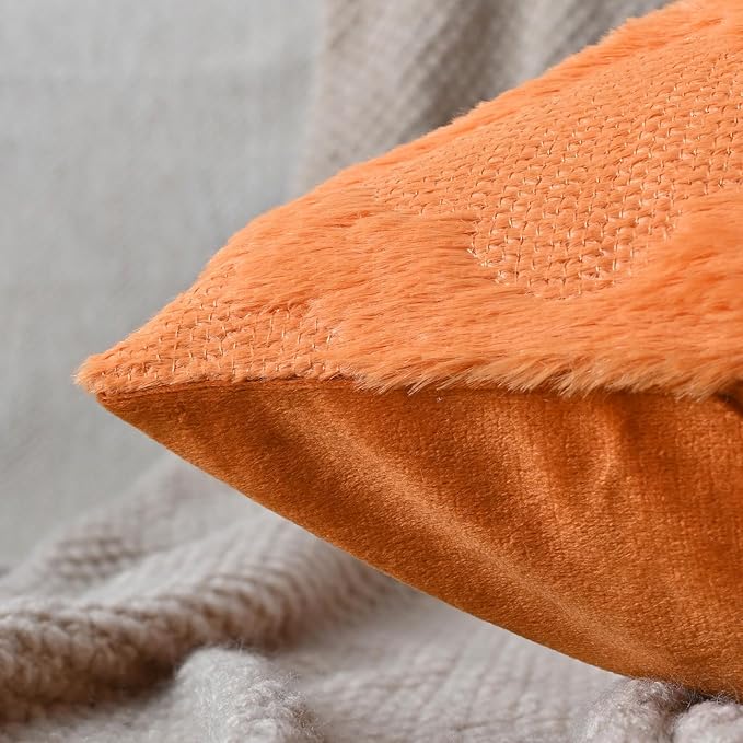Set of 2 Soft Moroccan Throw Pillow Covers 18x18 Inch Plush Boho Decorative Pillow Cover Accent Cushion Case for Couch Sofa Bed, Orange