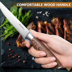 Steak Knives,Steak Knives Set of 4, Ergonomic Wood Handle, 4.5 Inch High Carbon Stainless Steel Serrated Steak Knives Set with Gift Box