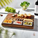 Shanik Large Acacia Wood Charcuterie Board Set – Includes 3 Removable Ceramic Bowls & Serving Utensils, Elegant Entertaining Gift for Any Occasion