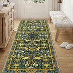Runner Rug - 2'x10' Boho Washable Kitchen Rug, Non-Slip Soft Low Pile Rugs Indoor for Hallway Hall Living Room Bedroom Sunroom, Vintage Stair Carpet Stain Resistance (Dark Green, 2x10ft)