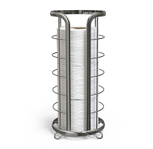 BROOKSTONE, Shiny Chrome Toilet Paper Holder, Freestanding Bathroom Tissue Organizer, Minimalistic Storage Solution, Modern & Stylish Design [Holds MEGA Rolls]