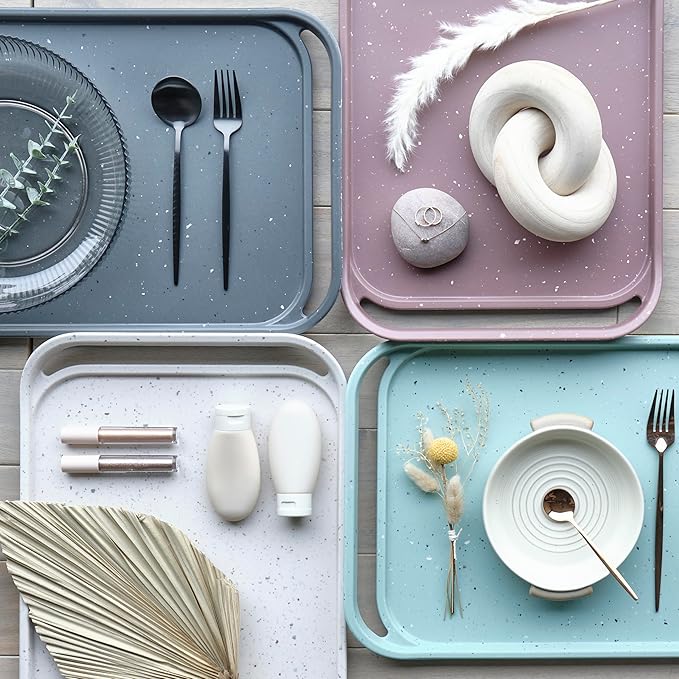 LINE+ARC Waterproof, Easy-to-Clean, 18"x12" Serving Tray Extra Large Handles (Mauve) 100% Food-Grade Melamine for Breakfast, Dinner, Bed, Tea, Crafts, Decorative, TV, Couch, Outdoor, Patio