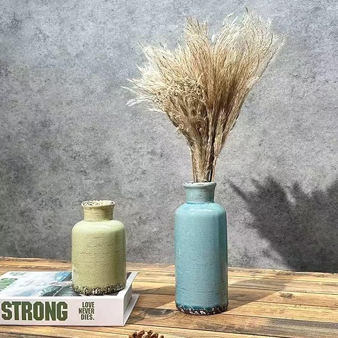 Small Ceramic Vase Set of 3,Small Flower Vase for Home Decor,Rustic Farmhouse Vases for Living Room,Table Shelf,Centerpieces,Fireplace and Entrance,Decorative Vases for Flowers Three Colors