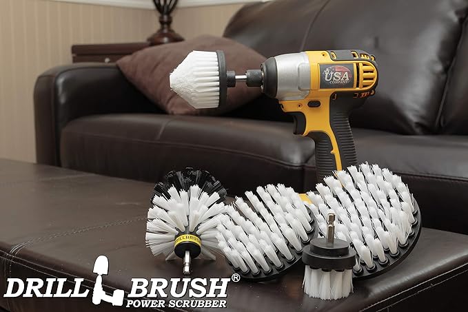 Drill Brush Power Scrubber by Useful Products - Automotive Car Detailing Brush Set - Auto Cleaning Kit - Rim, Seat, Carpet, Leather, Glass, Window Cleaner - Interior Car Wash Scrubber for Detailing