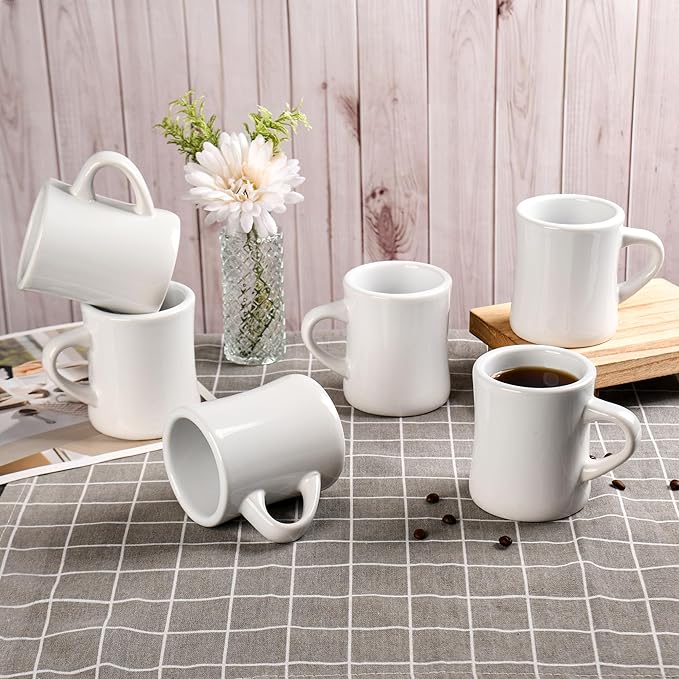 11oz Ceramic Coffee Mug set Stoneware Coffee Cups Set for Restaurant, Diner, Farmhouse, Coffee Shop, Home set of 6 (white)