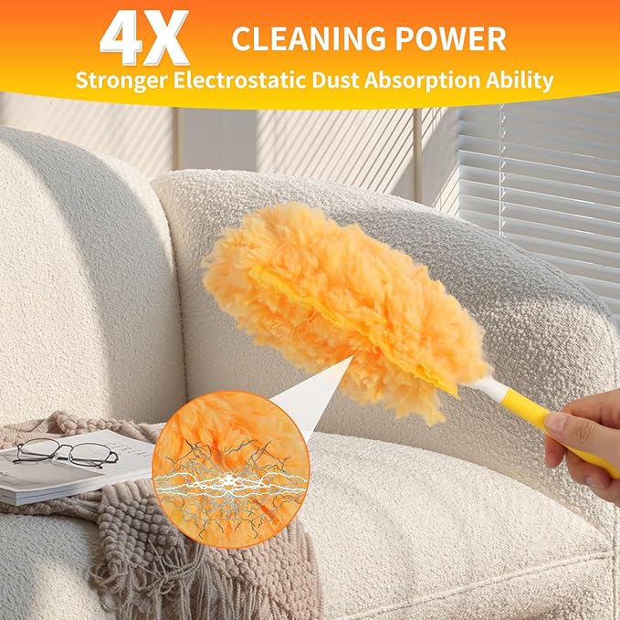 36 Pack Dusters Refill Compatible with Swiffer Dusters for Cleaning, with 1 Handle, Multisurface 360° Dusters with 4X Microfibers, Disposable Heavy Duty Duster Refills, Helps Remove Allergens