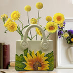 Small Purse Vase for Flowers - Sunflower Cute Mini Handbag Flower Vase for Organic Modern Table Centerpiece Decor, Unique Beige Resin White Vases for Party/Kitchen/Neutral/Bedroom