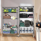YNN Storage Shelves,1750Lbs 5 Tier Heavy Duty Metal Rolling Shelving Unit with Wheels & 8 Hooks, Adjustable Garage Wire Rack for Kitchen, Bathroom,Industrial,Pantry(36" W x 14" D x 72" H,Black)