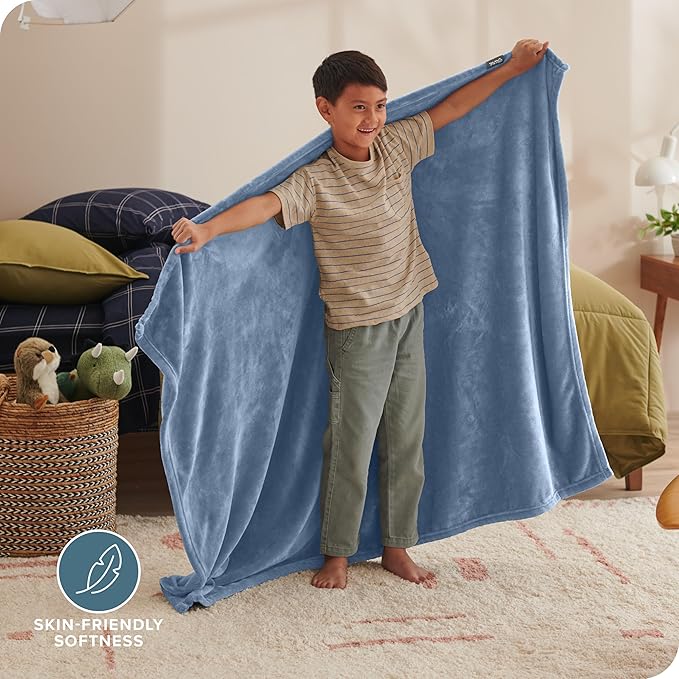 Bare Home Fleece Blanket - Kid Size - Ultra-Soft Lightweight for Bed, Sofa, and Couch - Luxury Microplush - Cozy Warm Blanket (Kid, Coronet Blue)