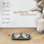 Mora Ceramic Decorative Tray - Rectangle 6.4in Dish for Jewelry, Perfume, Makeup, Accessories, Candle, in The Bathroom Vanity, Bedside, or Kitchen Counter. Cute Organizers - Black