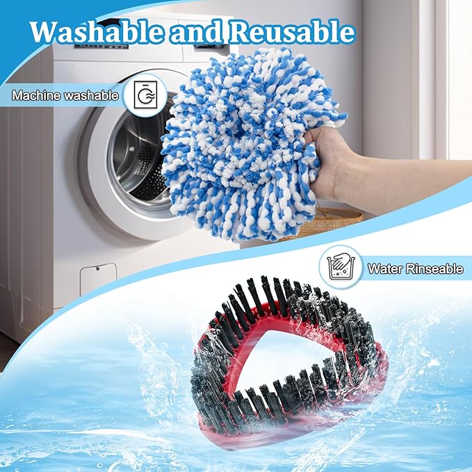 Spin Mop Handle,Mop Heads Replacements,Scrubber Mop Head and Mop Base Compatible with O-cedar RinseClean 2-Tank Spin Mop System,Mop Handle and Head Replacement Combo Set for Wet Dry Use Floor Cleaning