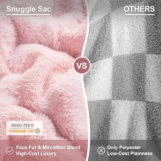 Snuggle Sac Faux Fur Pink Checkered Blanket Twin Size with Soft Knitted Microfiber Fabric,Cozy Soft Warm Blanket for Sofa Bedroom Living Room,Solid Pink,60x80 inches