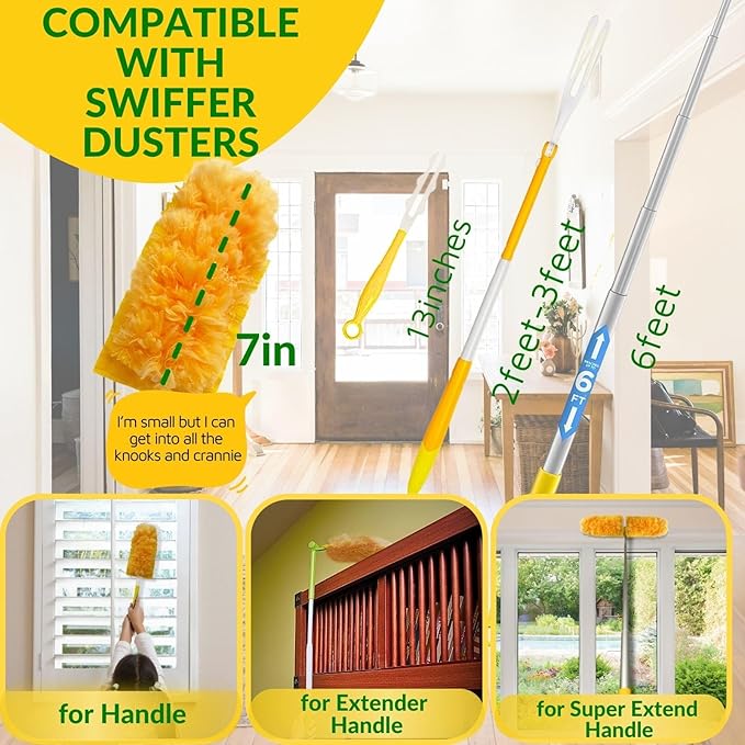 Duster Refills,Static Dust Removal Brush Disposable Dusting Head Compatible with Swiffer Duster Refills for Electronics, Furniture, Blinds, Ceiling Fans (Yellow(30 Refills+1 Handle), 30 PCS)
