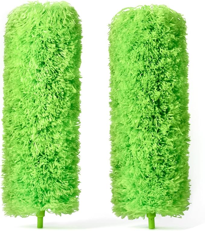 Extendable Microfiber Feather Duster, Feather Dusters for Cleaning, Ceiling Fan Dust and Cobweb Cleaner - Electrostatic Bendable Head - Set of 2 Replacement Heads