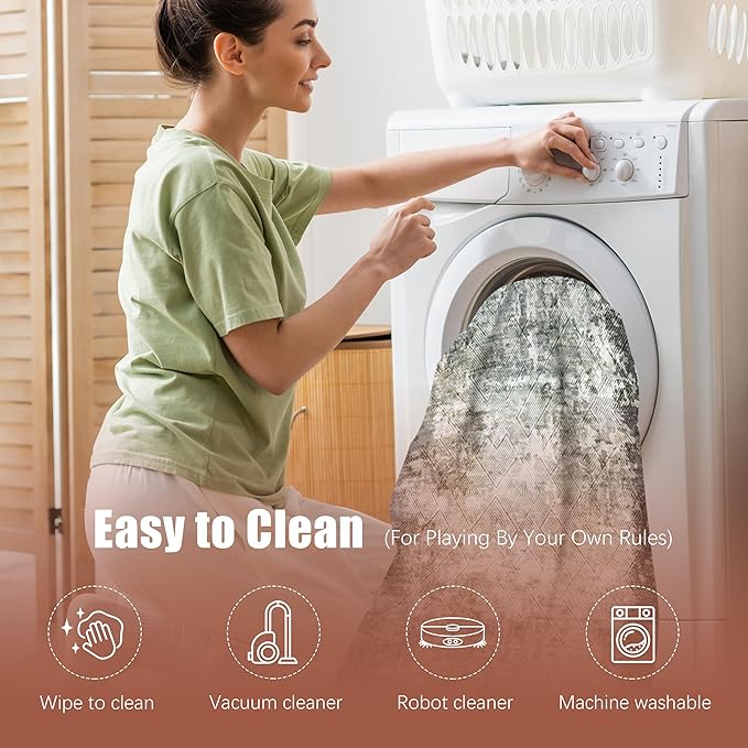 4' x 6' Washable Area Rug - Low Pile Soft Vintage Indoor Rug for Living, Dining or Bedroom - Lightweight Carpet with Non-Slip Backing - Foldable for Easy Placement, Blackish