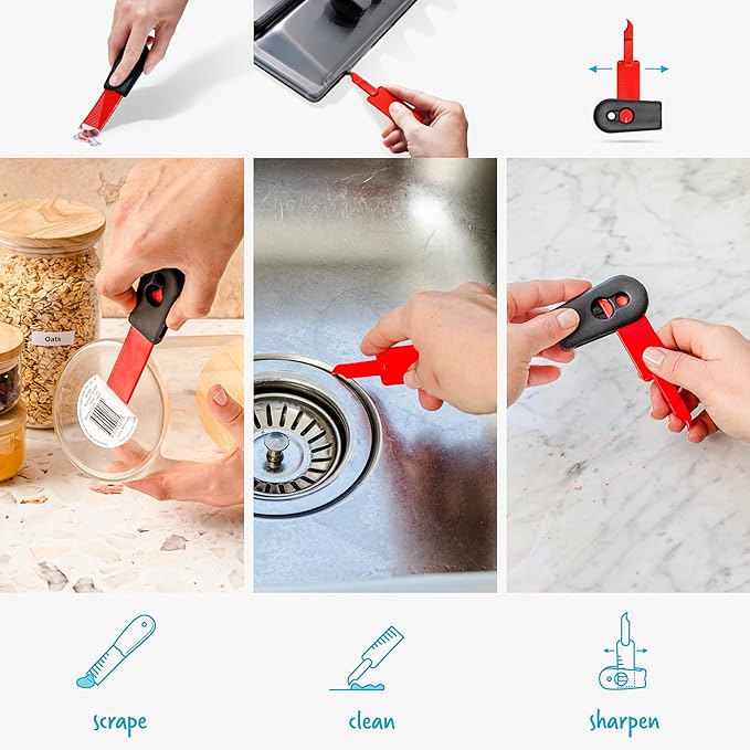 Dreamfarm Cleana 2-in-1 Self-Sharpening Cleaning Scraper & Hook Scraper, Safe for Non-Stick - Pack of 2, Party Mix