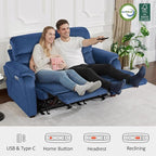 MCombo Zero Wall Recliner Loveseat, Power Recliner Loveseat with Adjustable Headrest, USB A & C Charge Ports, Wood Legs, for Living Room, RVs, Small Spaces (Fabric, ST258M1, Navy Blue)