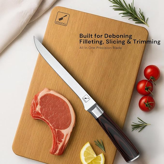 imarku Boning Knife, 6 Inch German High Carbon Stainless Steel Fillet Knife, Perfect for Meat Cutting, Pakkawood Handle, Gifts for Women and Men