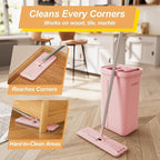JOYMOOP Flat Mop, Microfiber Mops for Floor Cleaning, 60" Long Handle with Flexible 13" Flat Head, Pink
