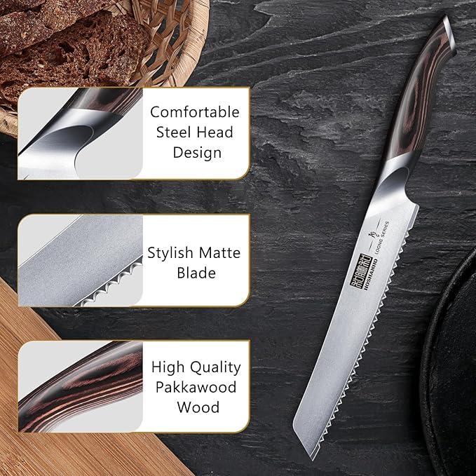 HOSHANHO Bread Knife 8 inch, Japanese High Carbon Stainless Steel Serrated Bread Knife, Professional Bread Cutting Knife for Homemade Bread
