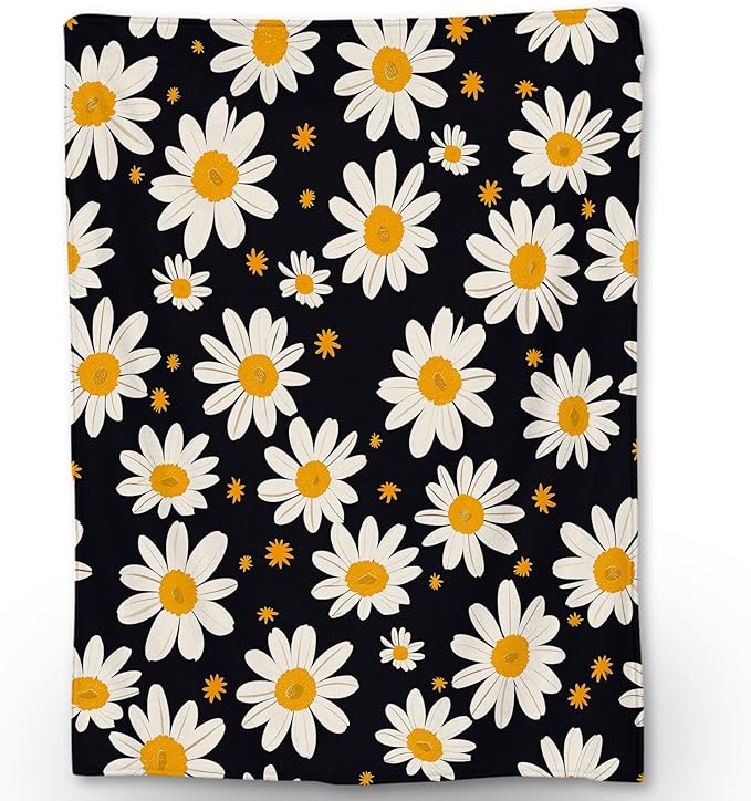 White Daisy Flowers Blanket - Soft Lightweight Cozy Floral Flannel Throw Blanket for Adults Kids Women Girls, Warm Fuzzy Blankets for Couch, Bed, Travel, Outdoor Use, Home Decor 80×60 in